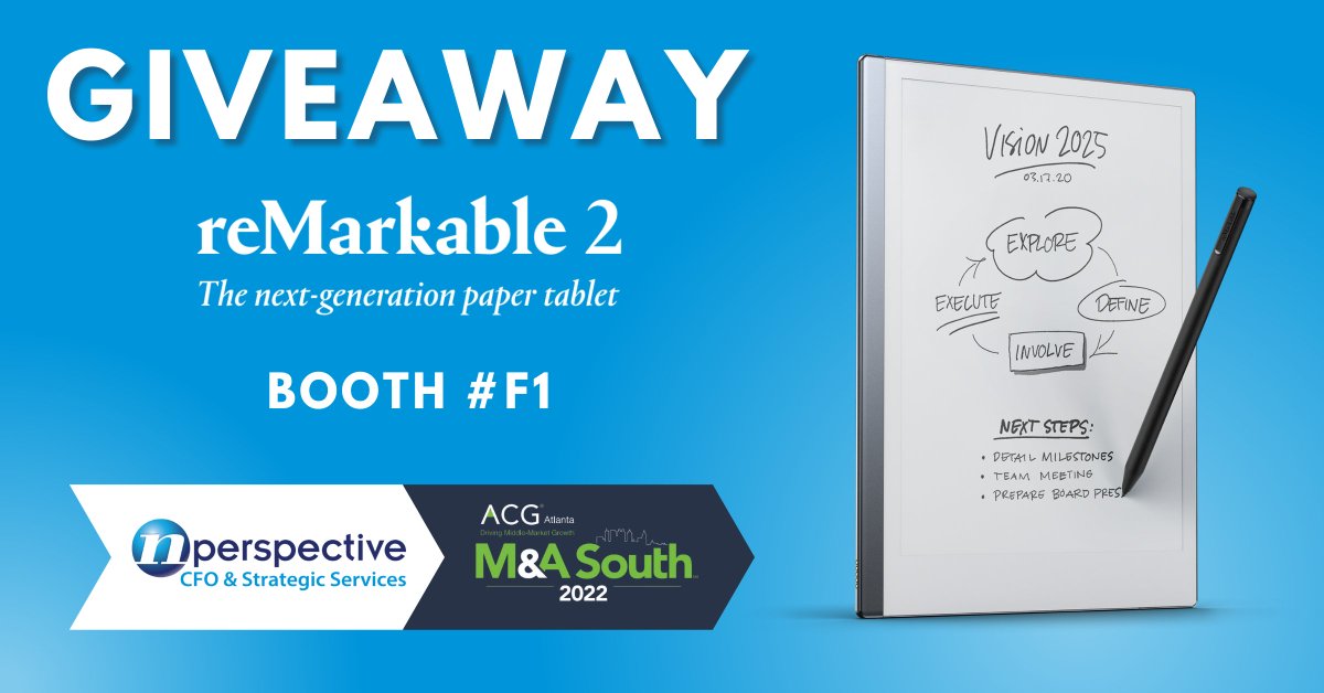 Are you here at ACG M&amp;A South? Stop by Booth F1 to say hi and drop your name for a chance to win a Remarkable 2!

#acgatlanta #investmentbanking #privateequity #networking #middlemarket #dealmakers
