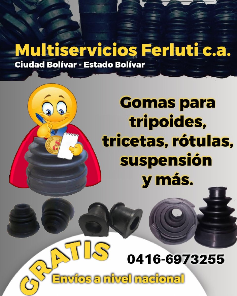 agendautomotriz's tweet photo. No busques más... Las gomas para el tren delantero de tu carro las tiene Multiservicios Ferluti. Consulta precios y has tu pedido que el envío es gratis a nivel nacional. @JosTira56111380 https://t.co/wIRdWdV05b