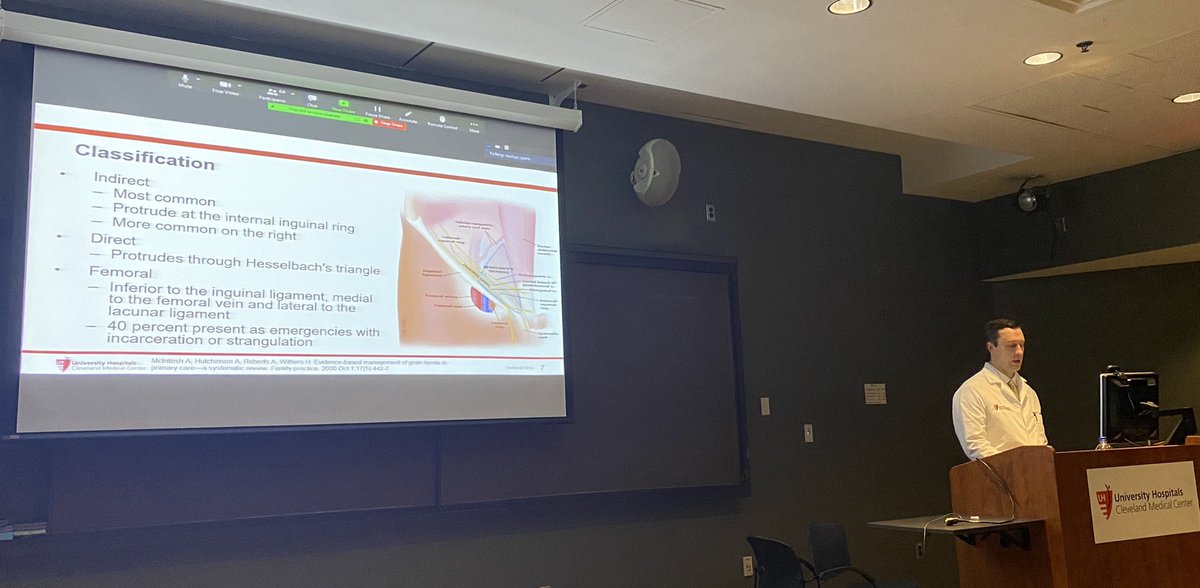 UHSurgeryRes's tweet photo. Another #ChiefTalk Wednesday showcasing our accomplished Chief Residents! Dr. Sonia Voiculescu presented on her patented technique in imaging lung micro metastatic environments, and Dr. Josh Lyons gave a comprehensive talk on inguinal hernia repair. @jlyons510 https://t.co/HfSEPb01WG
