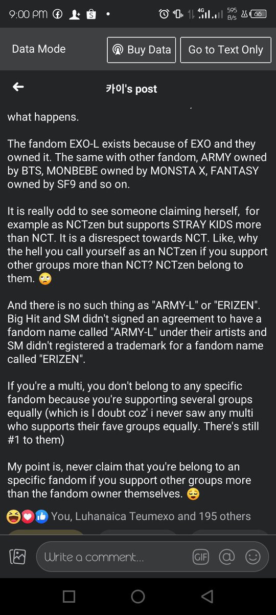 _younddadda96's tweet photo. Label us as a not belong to fandom just because we stan another group. Look at her bio haha lowkey means silent fan not a slight fan. You even label urself as a sm stan lmao te bobo mo nmn #SaveExo https://t.co/0ClreemuTG