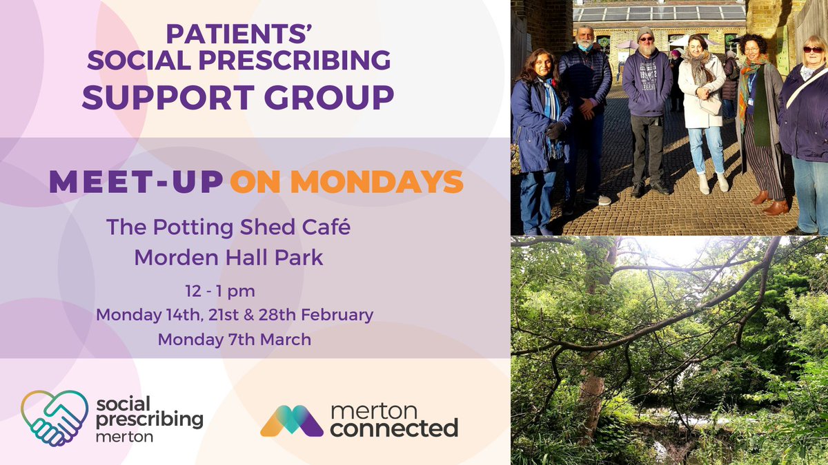 SPrescribing's tweet photo. Our #SocialPrescribing Patient Support #MeetUpOnMondays are back!
Monday 14th Feb - 12 - 1pm
Why not join our friendly team for a refreshing walk and some good company?  We'd love to see you there.
Open to all patients of #Merton 's Social Prescribing Service https://t.co/axGi5Gdyrt