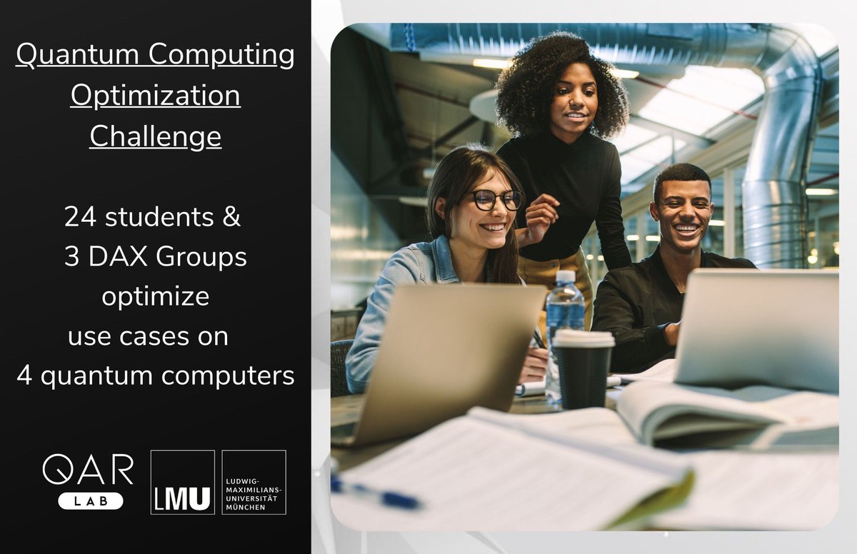QARLab's tweet photo. Together with the 3 Dax Groups, @Bayer, @Evonik &amp; @EON_SE_en, our informatic students @LMU_Muenchen have calculated real use cases on 4 quantum computers. The course offers good opportunities for our students and partner companies to gain initial experience with #QuantumComputing https://t.co/CQAacDTNZK