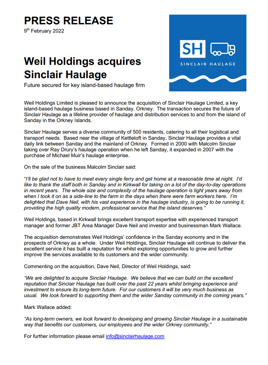 So pleased to be able to announce this! #orkney #haulage #transport #sinclairhaulage #Sanday