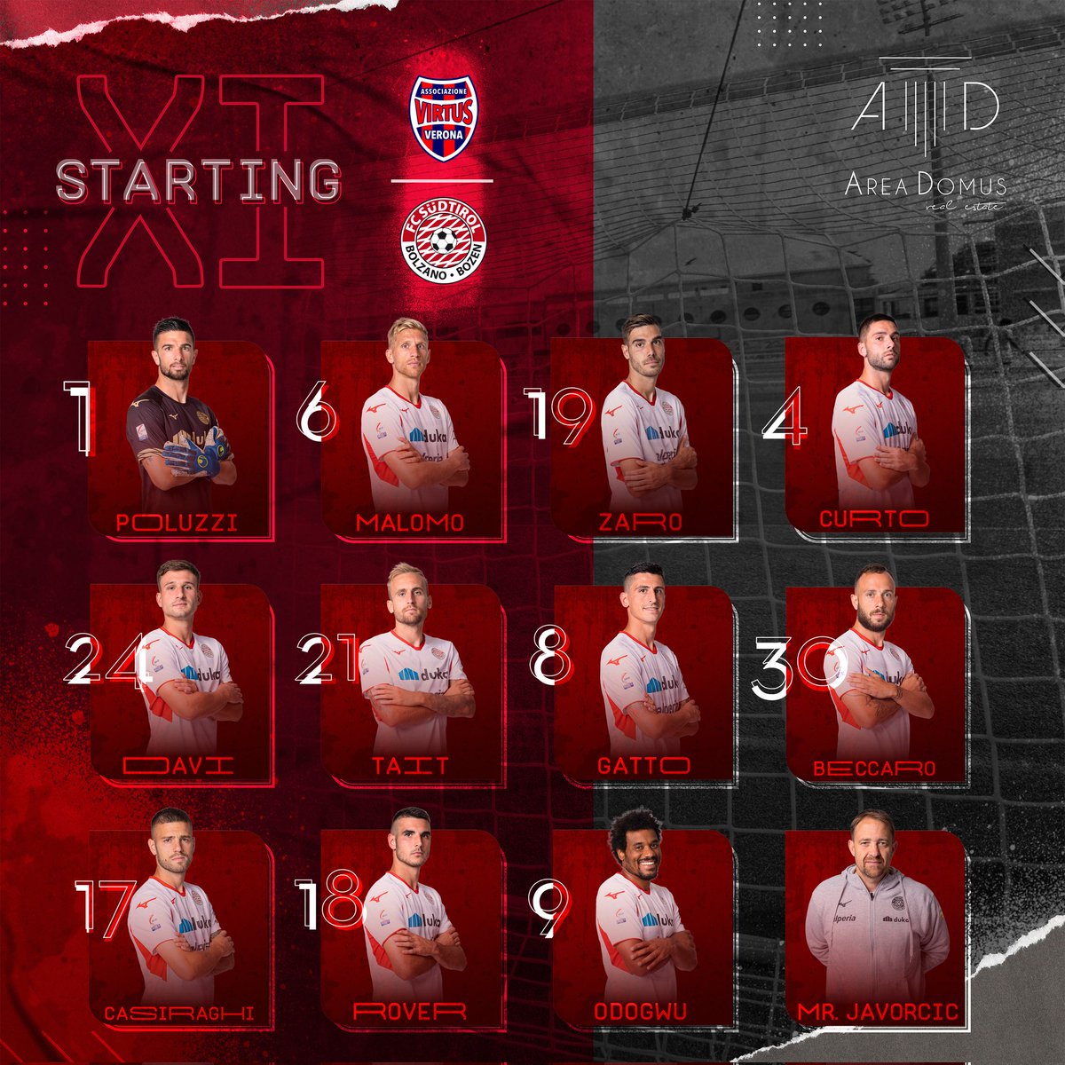 fclubsuedtirol's tweet photo. ⚪FORMAZIONE🔴
L'1️⃣1️⃣ scelto da Mister Ivan #Javorcic per la sfida contro la #VirtusVerona
Powered by #AreaDomus
#FCS #FCSüdtirol #Whitereds #SerieC #passion #VVEFCS #VirtusVeronaFCSüdtirol #9febbraio https://t.co/3L5iqrx4Fp