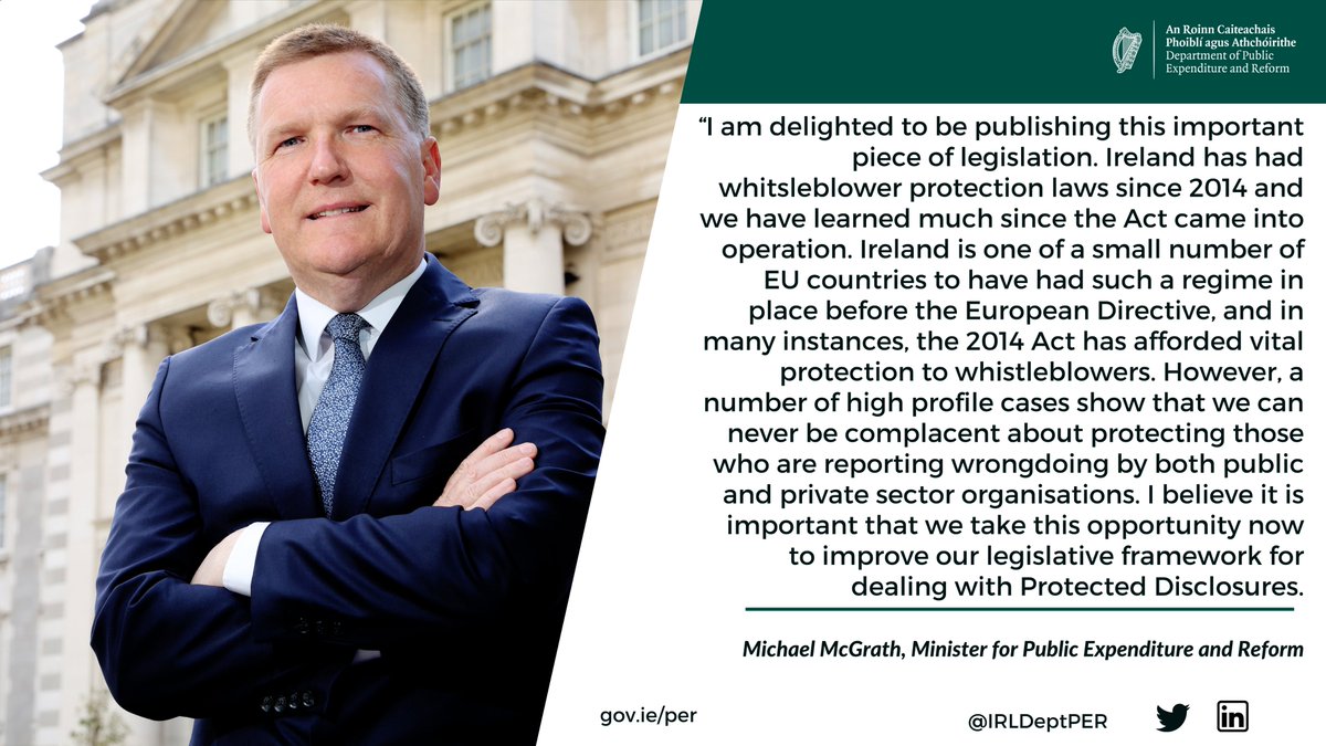 IRLDeptPER's tweet photo. Minister @mmcgrathtd on the publication of the Protected Disclosures (Amendment) Bill. Read the press release in full here: https://t.co/8fyut0F03o https://t.co/96X5F7uUbm