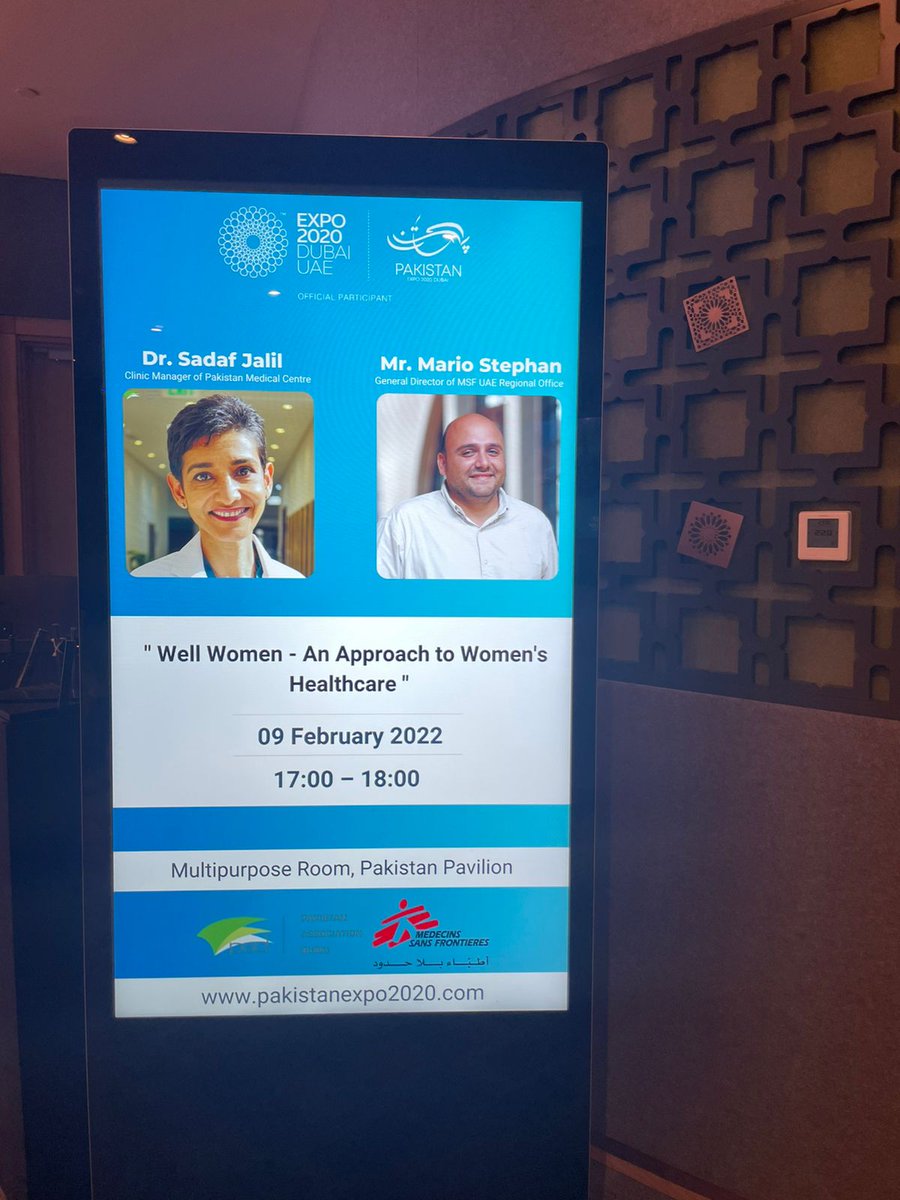 MSF_UAE's tweet photo. This afternoon, we are at @Expo2020Pak pavilion in @expo2020dubai where our Executive Director @mariostephan75 and Dr Sadaf Jalil from @dubai_pad speak about women healthcare. Keep following our activities as we are #withthecommunity
@MSF_Pakistan @allafort_th @MSF_france https://t.co/rXuVpH8xOA