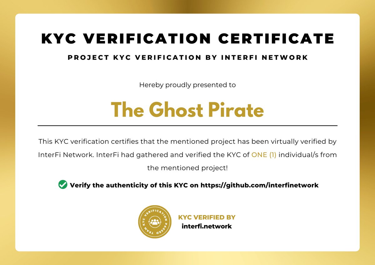 The_GhostPirate's tweet photo. Buen día piratas! Hoy tenemos un anuncio importante y es que ya tenemos el certificado KYC. Aquí les dejamos toda la información. 

https://t.co/uEcHebeIf7 https://t.co/8nzew2R7y8