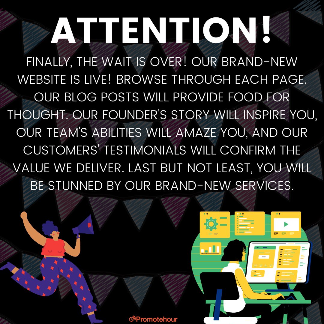 promotehour's tweet photo. Attention! Finally, the wait is over! Our brand-new website is live!
Explore now : https://t.co/w3nGr85Ltf
#Promotehour #PR #TeamWork #PressCoverage #PROutreach #DigitalPR https://t.co/kHIt7zYh2h