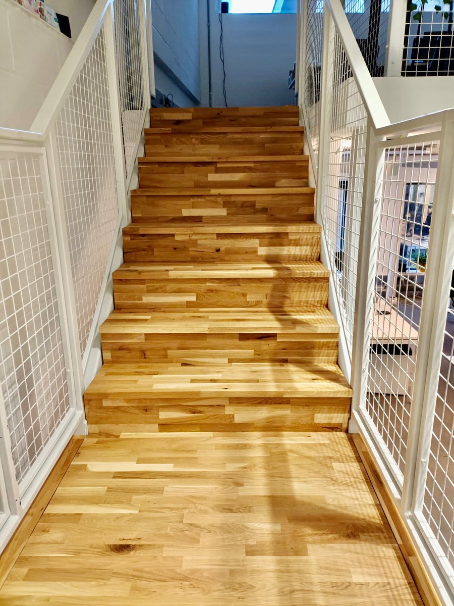 Before and after of a staircase which we completed for one of our customers. Customer didn’t like the look of the industrial metal staircase so we installed solid oak timber and finished it in osmo oil