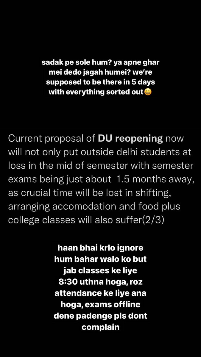inveincible's tweet photo. #Dureopen consider people outside delhi also pls this isn’t a joke. also a class only has around 60 student capacity how are we supposed to fit and social distance? i am so confused? this is so inconsiderate and rushed. i’m sorry if these sound rude but now its unfair for us also https://t.co/qm5g0BtmSD