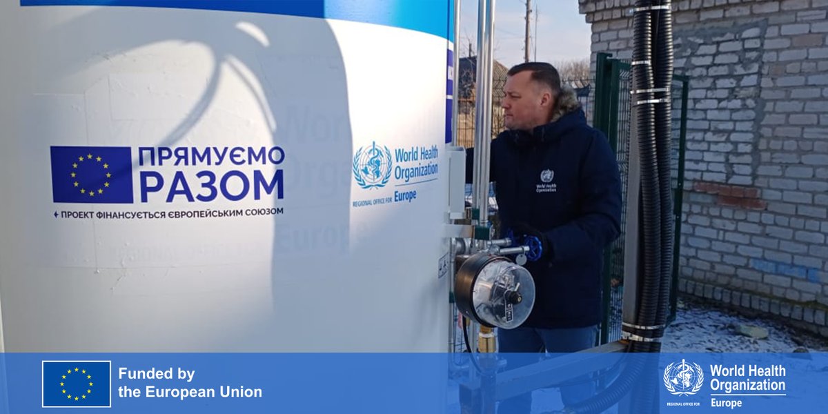 With #EU funds, <a href="/WHOUkraine/">WHO Ukraine</a> and <a href="/EUDelegationUA/">EU in Ukraine</a> installed an oxygen tank at a hospital in 🇺🇦. The tank can generate, store and supply oxygen steadily to serve 38 patients, including those with #COVID19. @eu_near #StrongerTogether
