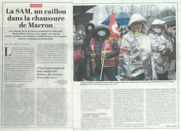 [PUBLI] Print @humanite_fr 25 Octobre 2021 La SAM, un caillou dans la chaussure de Macron #HansLucas #Photographie #presse #SAM #Fonderie #Manifestation #Renault #France © Patricia huchot-boissier / @StudioHansLucas / @phbcreation