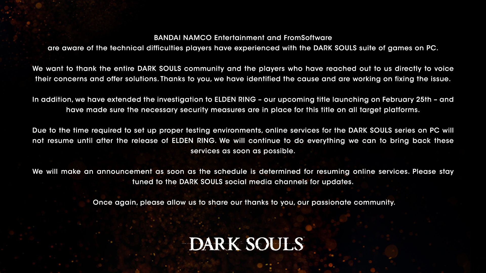 It looks like multiplayer is coming back to Dark Souls III on PC soon