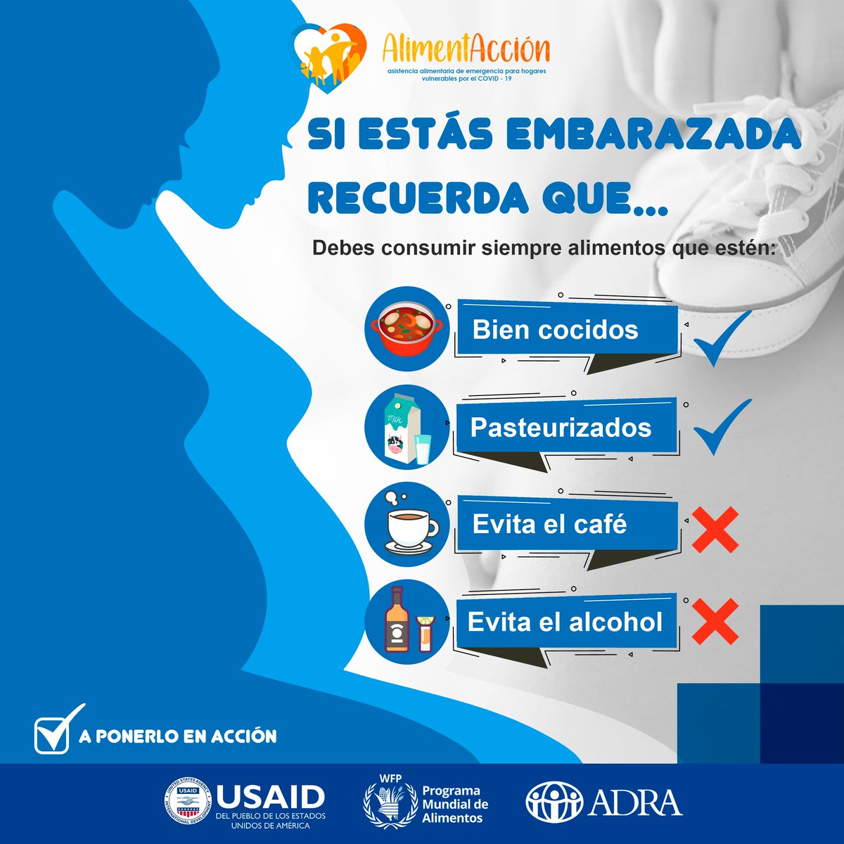 Tu alimentación durante el embarazo es fundamental, ✔por eso consume alimentos que aporten con proteínas y vitaminas a tu bebé. NO ingieras bebidas perjudiciales para tu salud. 🚭

✅ A ponerlo en ACCIÓN👌

<a href="/USAIDSavesLives/">USAID's Bureau for Humanitarian Assistance</a> <a href="/WFP_Ecuador/">WFP Ecuador (Programa Mundial de Alimentos)</a>