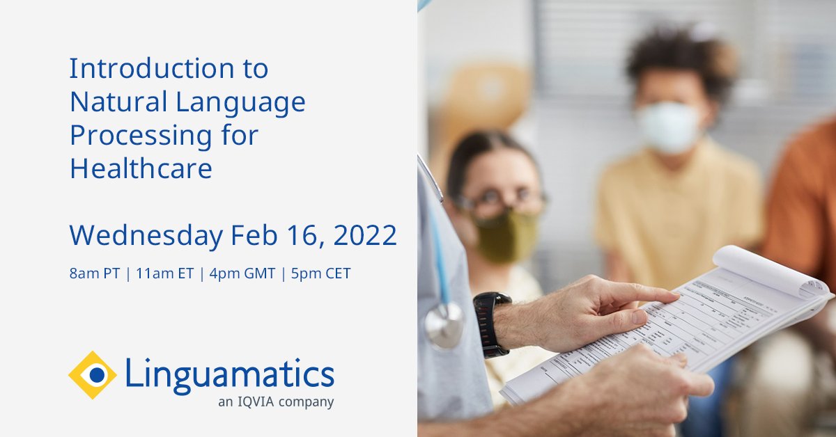 Linguamatics's tweet photo. Next week, join @lizmarshallmd and Kathleen Nogueira to learn how #NLProc can reduce manual effort and provide support across multiple areas in Healthcare including #SocialDeterminantsofHealth, #populationhealth, #patientsafety and #precisionmedicine. https://t.co/LxN9V1rEnz https://t.co/P9xoKeqdkt