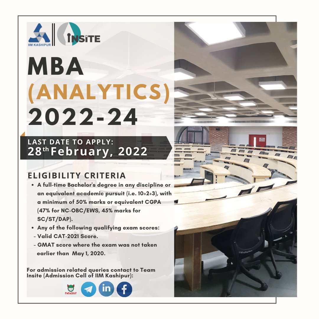 The 𝐌𝐁𝐀 𝐀𝐧𝐚𝐥𝐲𝐭𝐢𝐜𝐬 program is a two-year intensive and fully residential program at the Indian Institute of Management Kashipur, specifically designed for participants who wish to emerge as future leaders in the field of data analytics.
