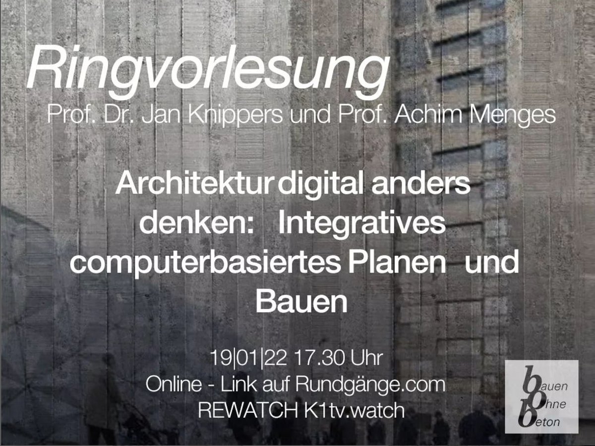 EXC_IntCDC's tweet image. In case you missed the lecture by:

Jan Knippers &amp;amp; Achim Menges
Thinking Architecture Digitally Differently: Integrative computer-aided design and construction

Here is your chance to watch the video 🇩🇪 on K1TV bit.ly/3KSV2AK
#faus #bauenohnebeton #IntCDC #codesign
