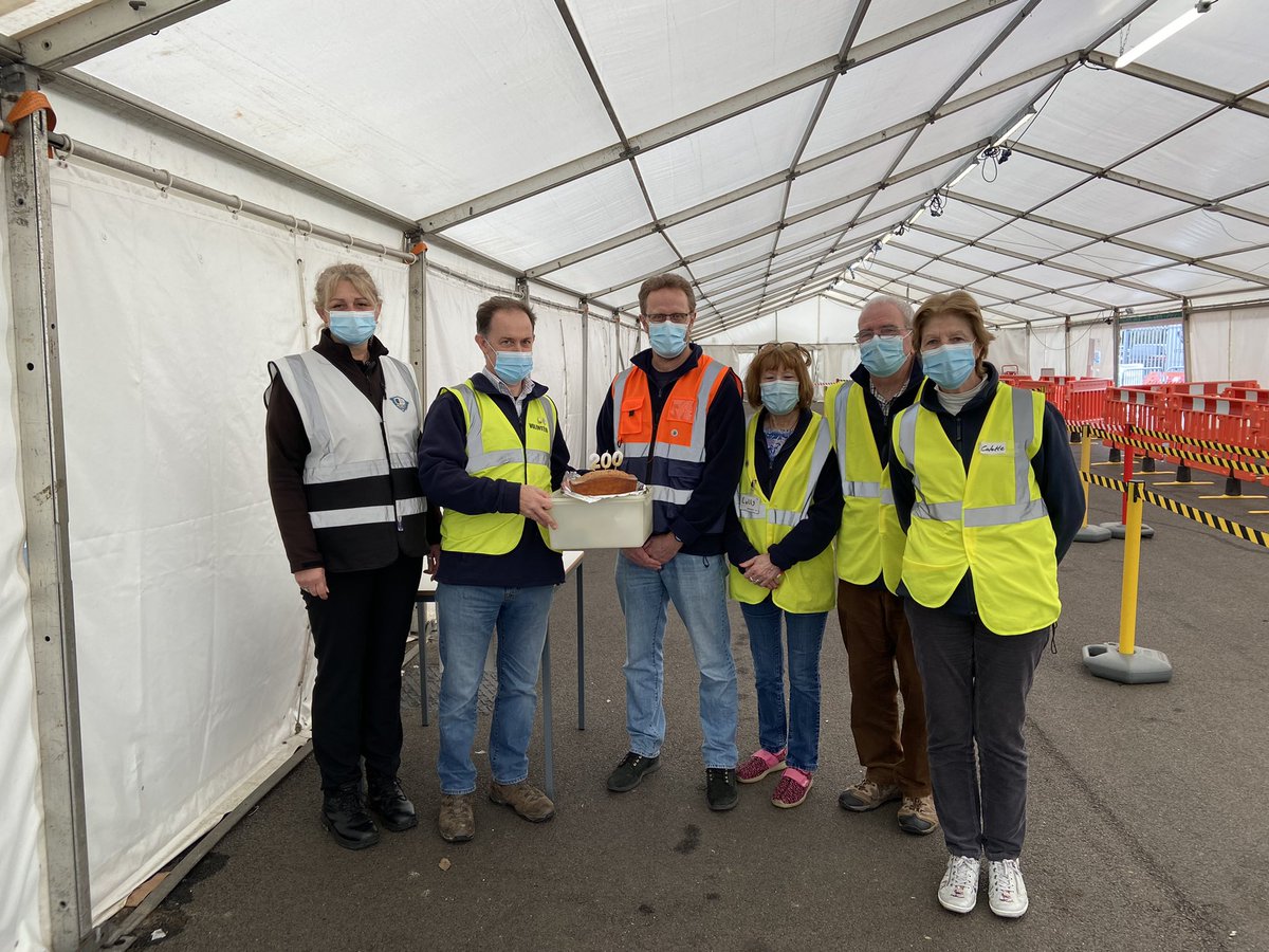 Today marks James one of our <a href="/ParkMass/">Home Park Mass Vaccs</a> volunteers <a href="/UHP_NHS/">University Hospitals Plymouth NHS Trust</a> 200th shift 🤩. That’s over 733 hours of his time for free! We celebrated with his fav, lemon drizzle cake and a few special words of congratulations. 
Thank you James 
<a href="/AnnJamesNHS/">Ann James 🌈</a> <a href="/sue_wilkinsPHNT/">Sue Wilkins</a>  <a href="/Samanthar43/">Sam Rafferty</a>