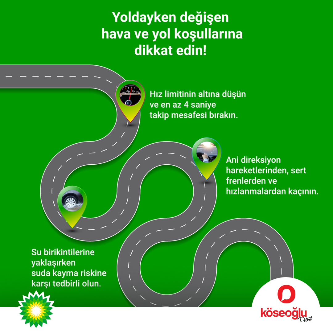 Yolculuklarımızın güvenli, sağlıklı ve keyifli geçmesi için değişen hava koşullarında dikkat etmemiz gereken noktaları atlamayalım. Şimdiden iyi yolculuklar!