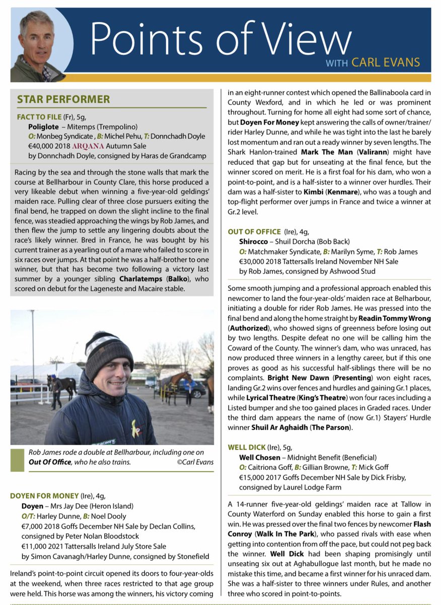 🤩 Did you spot a star performer at this weekends Point to Point?

<a href="/CarlEvans8/">Carl Evans</a> definitely did! FACT TO FILE caught Carl’s eye at Bellharbour! 

The gelding was purchased for €40,000 <a href="/InfoArqana/">ARQANA</a> by Donnchadh Doyle from <a href="/Harasdegrandcam/">Haras de Grandcamp</a>!

Find out more 👇
bloodstocknews.eu/subscribe/