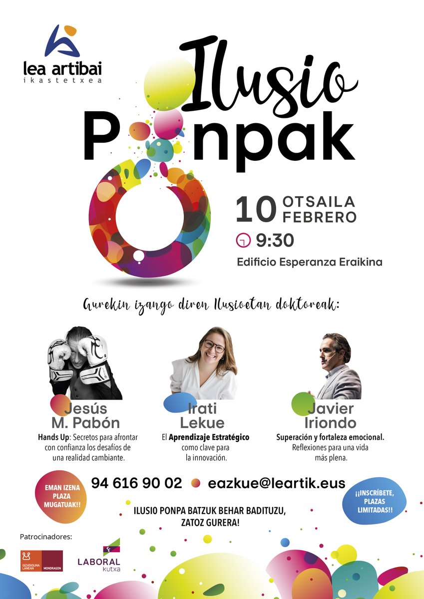 Tras dos años de parón, mañana, retomaremos la jornada de 𝙄𝙡𝙪𝙨𝙞𝙤 𝙋𝙤𝙣𝙥𝙖𝙠, y contamos con unos conferenciantes de primera división: <a href="/iratilekue_/">Irati Lekue</a>  <a href="/jesusmpabon/">Jesús Menéndez Pabón</a> y <a href="/Jiriondo/">Javier Iriondo</a>.
Deseando que comience  la jornada 😊