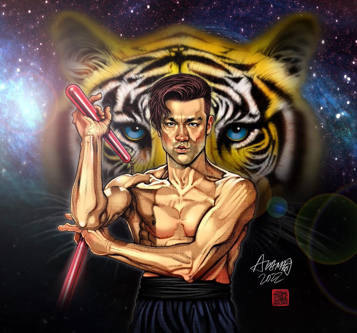 💛🧡🌞🧡💛 Bruce Lee ...The Year of The Water Tiger 2022! Art🎨by the incredible Adam Chow! 
#chinesenewyear    #yearofthetiger   #AdamChowArt🎨 #brucelee🐲 #YearoftheTiger2022🐯#BruceLeeTheDragon🐉#YearofTheWaterTiger🌊🐯