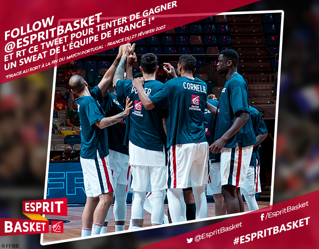 EspritBasket's tweet photo. Follow + RT pour tenter de remporter un superbe sweat des Bleus 🇫🇷😀

Fin du jeu à la fin du match Portugal - France, bonne chance ! 🤞 #EspritBasket https://t.co/2ZpiL0S1eL