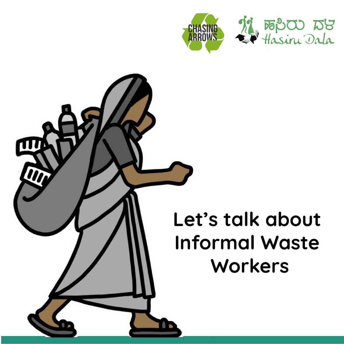 Hasiru_Dala's tweet photo. In today's post for our series #ChasingArrows we talk about informal waste workers. Who are they, and what do they do? (1/3)
#inclusionofinformalsector #globalplastictreaty https://t.co/TcklSYqAay