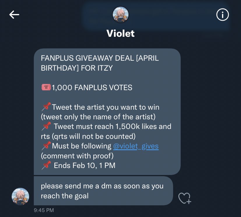 mikhac0ded's tweet photo. ✨ MIDZYS ✨

[1️⃣] 🗳 RT DEAL FOR RYUJIN #ITZY 

🎫 1,000 FANPLUS VOTES 

CONDITIONS: 
   ⚡️1.5K likes &amp; rts (qrts are NOT counted)
   ⚡️Follow @violet_gives (drop proof pls)

⚠️ Ends Feb 10, 2022 (1:00 PM)

PLEASE RT TO SPREAD!!

🕯MANIFESTING MIDZYS VOTING GLOW UP ERA🕯 https://t.co/rORYaklg4g