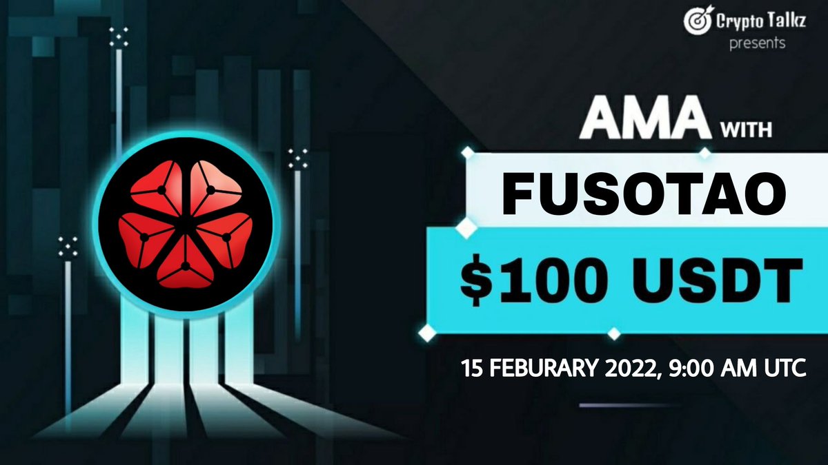 CryptoTalkzInfo's tweet photo. Crypto Talkz will host AMA with Fusotao Protocol on 15 Feburary 2022 at 9:00 AM UTC

💰Rewards Pool : $100 USDT

🏠Venue : https://t.co/lzUOspQmOa

Rules:
1⃣ Follow @CryptoTalkzInfo &amp; @FusotaoProtocol
2⃣ Like &amp; Retweet
3⃣ Comment Questions &amp; Tag 3 Friends (max 3 questions) https://t.co/ssmC33Uncu