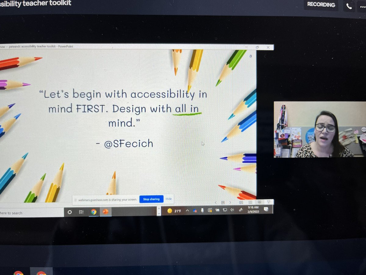 Super excited for this Accessibility Teacher Toolkit session with @SFecich!  @KateSmallNPSD <a href="/kristyjNPSD/">Dr. Kristy Johnson</a>