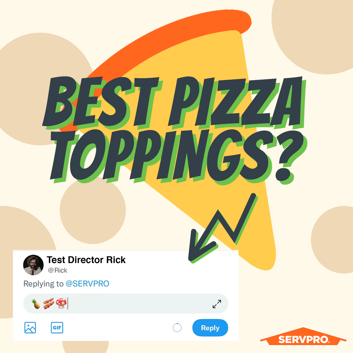 ServproPC's tweet image. It&apos;s #NationalPizzaDay! Use emojis to show us how you&apos;d top your favorite pizza.