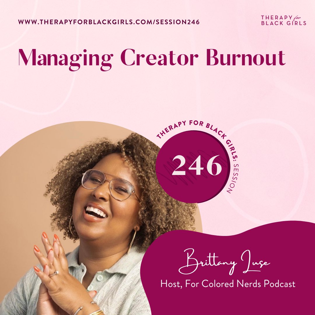 therapy4bgirls's tweet photo. Whether you’re working as a full-time creative or balancing your entrepreneurial goals with your 9-5, the creator economy seemingly never stops. This week @bmluse joins us to chat about managing burnout as a creator. https://t.co/kYiiwlaiAb #TBGInSession #PodsInColor https://t.co/sFEwjzbPFb