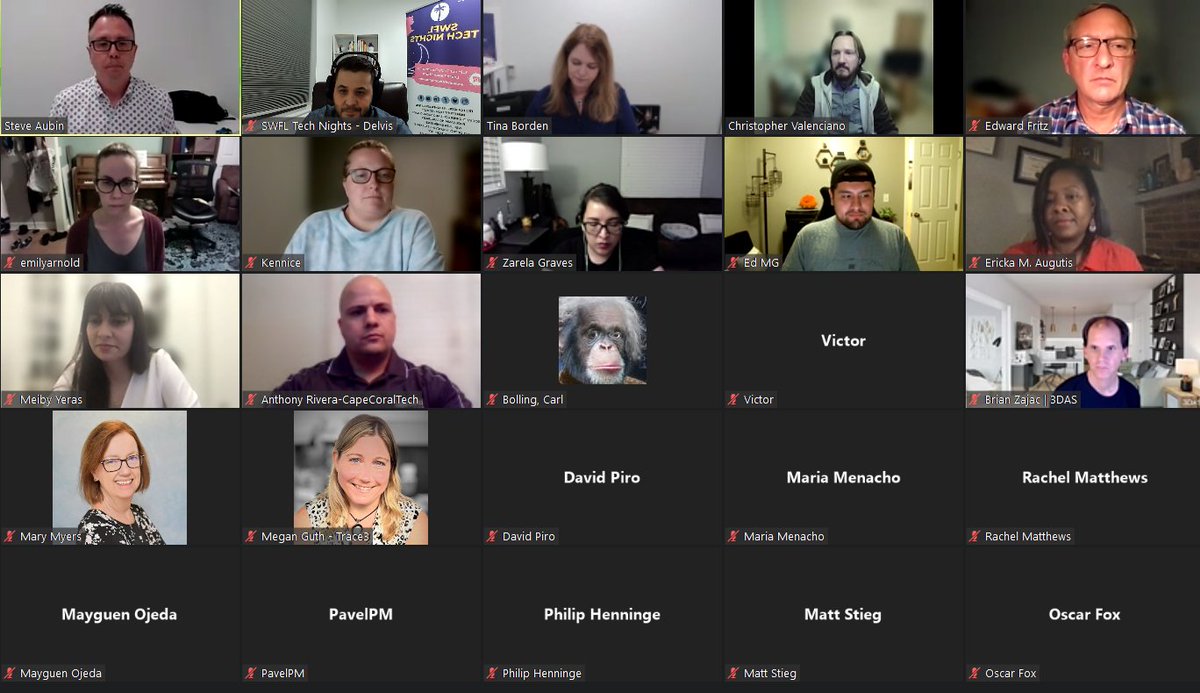 Excellent Meetup last night!  "Everyday experiences in the tech job market around SWFL".
I have to thank all the attendees, especially our guest speakers, co-organizers and supporters organizations. See you next month! Stay tuned! #swfl @ValencianoChris <a href="/swfltechnights/">SWFL Tech Nights</a>