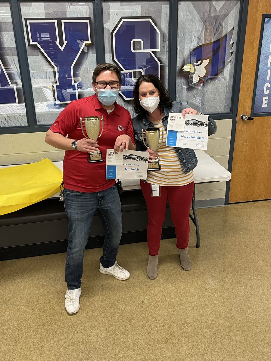LibertyLMS's tweet photo. Congratulations to our January Staff Member of the Month, Mr. Clayton, and our Teacher of the Month, Mrs. McClure. #LMSsoars https://t.co/EHhLZ3IZl8