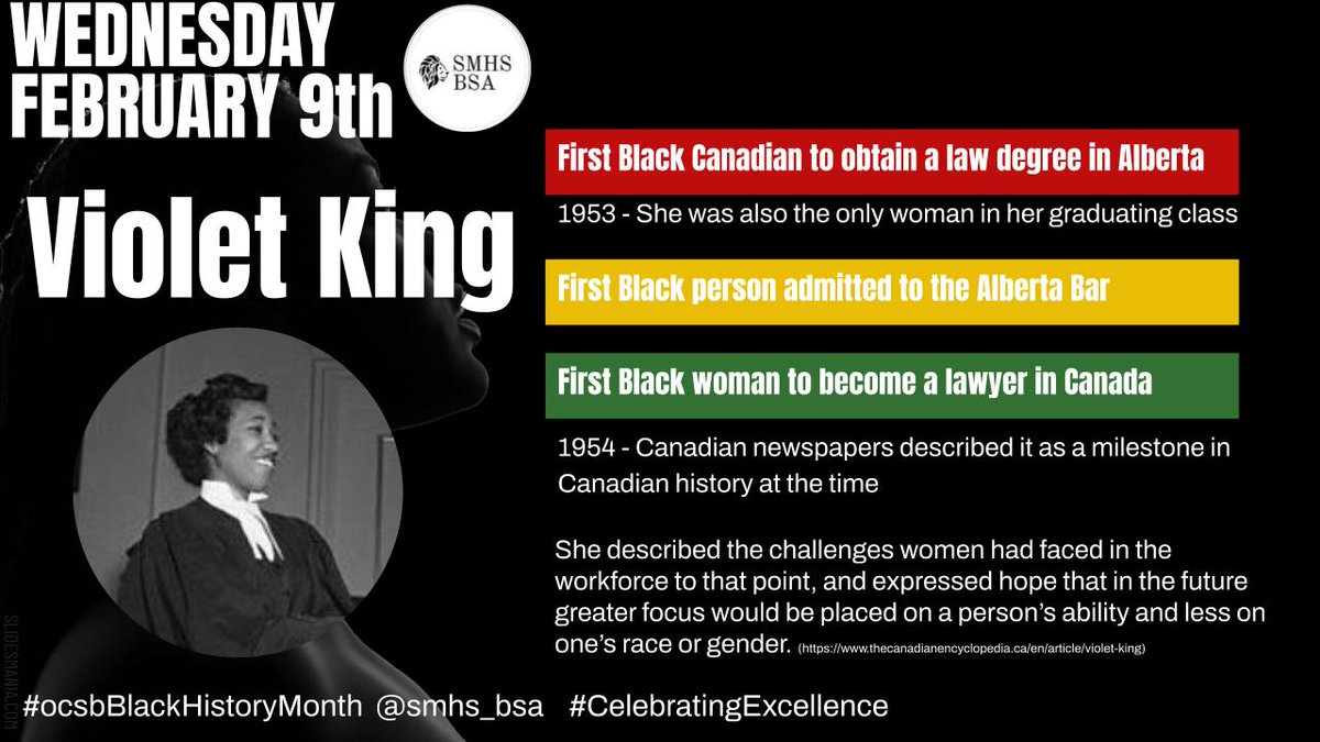 Today's <a href="/StMarkOCSB/">St. Mark High School</a> BSA person of excellence is Violet King; her Canadian 'firsts' are impressive #ocsbBlackHistoryMonth