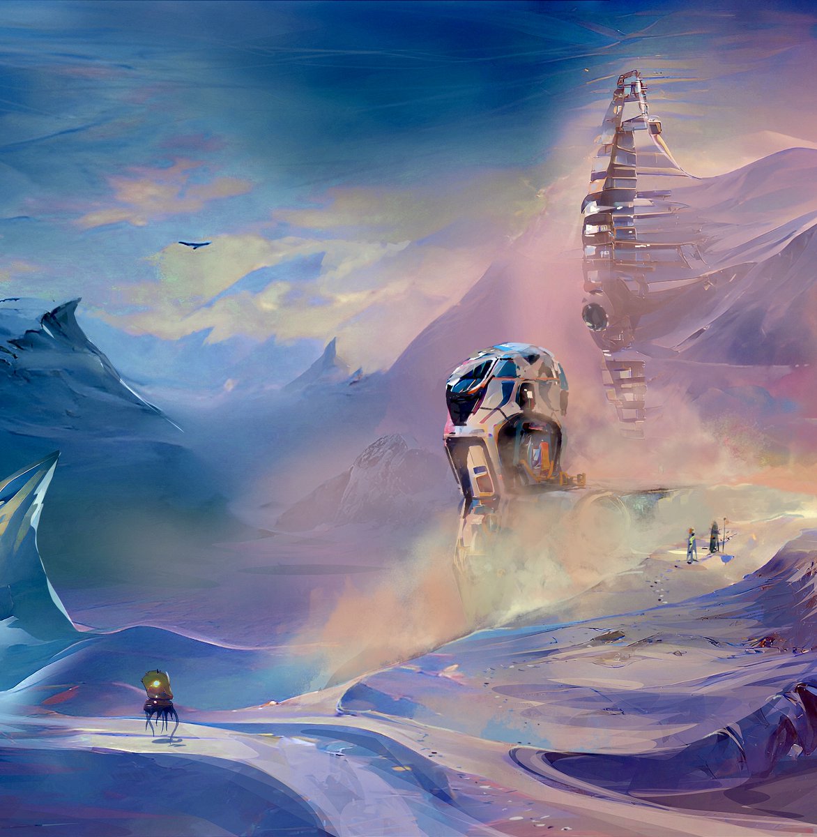 Swarmrider's tweet photo. Long way up.
I find great joy in this quick and rough painting over AI generated images.
Tools used: #clipstudiopaint #wombo #artbreeder
Tags: #metasketching #ideation #conceptart #wacom #AI #scifi #spaceship #alienlife #exoplanet https://t.co/ZwmCyedhMh