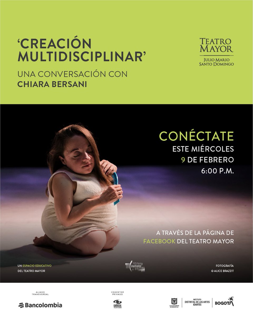 Conéctate ya a través de nuestra página en Facebook con la conversación con Chiara Bersani (<a href="/bersanichiara/">Chiara Bersani</a>) sobre la creación multidisciplinar y su obra Gentle Unicorn, que se presentará este 17 y 18 de febrero en el #TeatroEstudio del #TeatroMayor 👉 bit.ly/3sjjtic