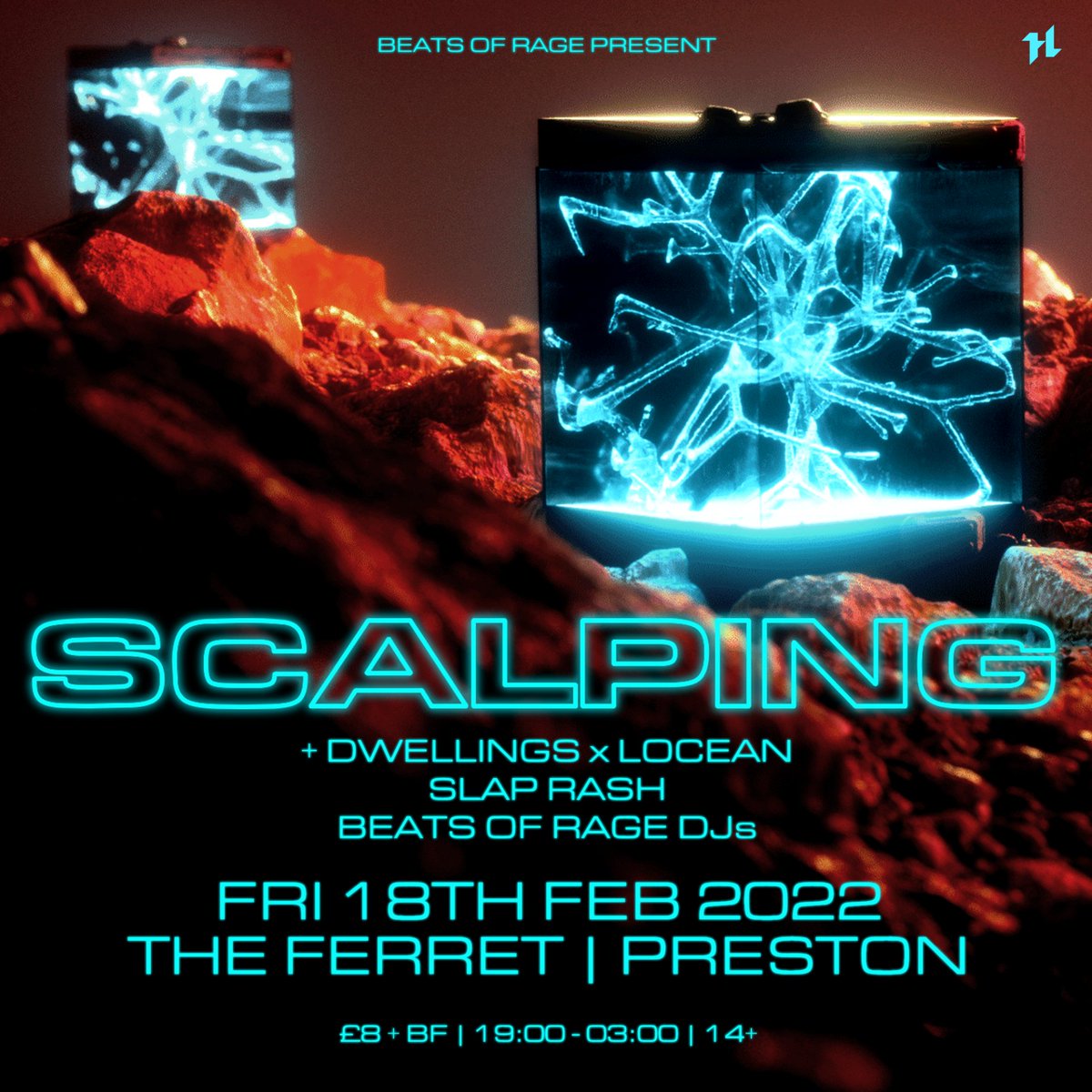 INDUSTRIAL. ACID. METAL. TECHNO. EBM.
<a href="/scalpingmusic/">scalpingmusic</a> are all these &amp; something more. A full throttle live band crashing into a techno soundsystem. DON'T MISS THIS EARTH SHATTERING SHOW.

NB hours are now 7pm - 3am. SCALPING STAGE TIME 11:30PM.

Tix &amp; info: theferret.live/listings/scalp…