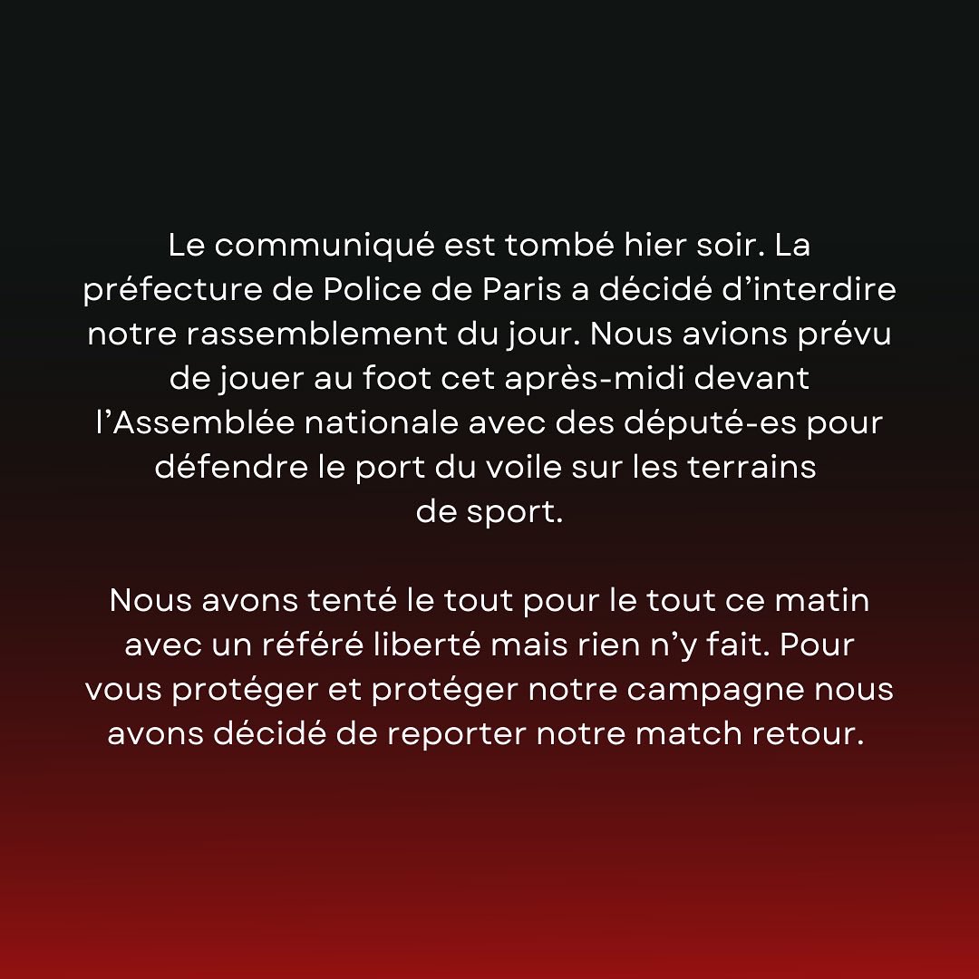 leshijabeuses's tweet photo. 🚨Les Hijabeuses encore exclues du terrains. 

#LetUsPlay #LaissezNousJouer #FootballPourToutes #SportPourToutes https://t.co/GseMYXWaUf