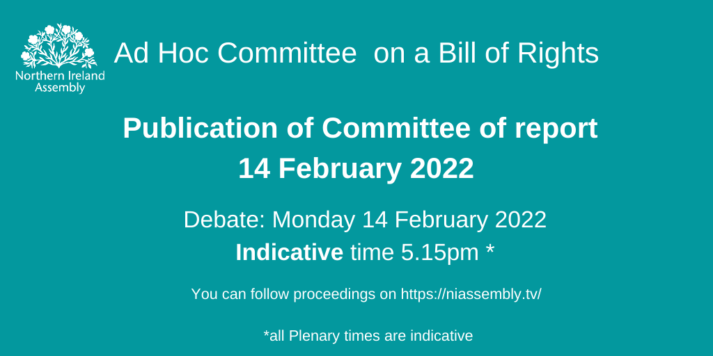 NIABillofRights's tweet photo. The Committee will publish its report on Monday 14 February 2022.  The debate is available to follow on Assemblytv https://t.co/LqYjgOZnPq