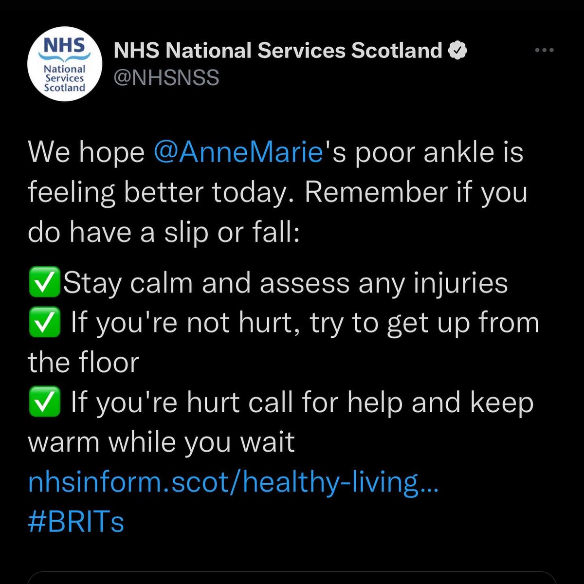 AnneMarie's tweet photo. RIP my left ankle. #brits https://t.co/jKos8KuVOQ
