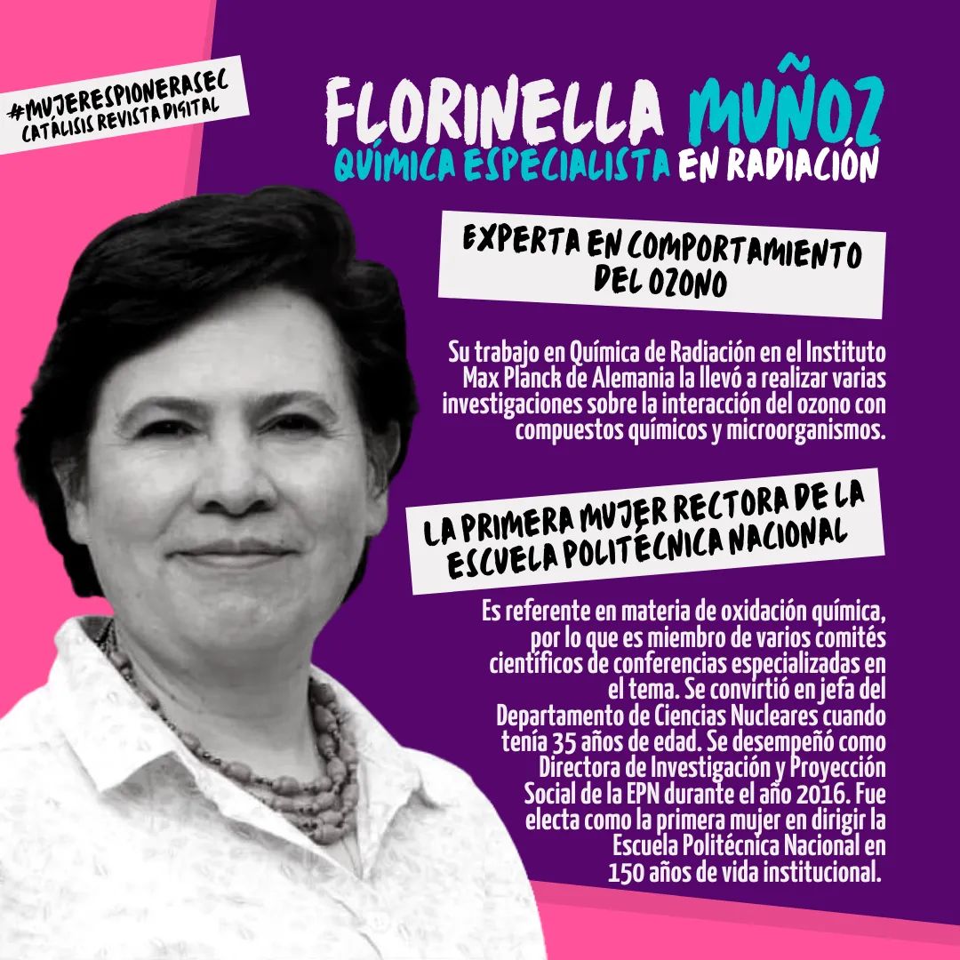 CatalisisEc's tweet photo. #MujeresPionerasEc

Continuamos mostrando a las mujeres pioneras de la ciencia en Ecuador, en esta ocasión celebramos a la Dra. Florinella Muñoz, especialista en Química de Radiación que debido a su gran trayectoria como académica e investigadora. https://t.co/AY8mhcB1mm