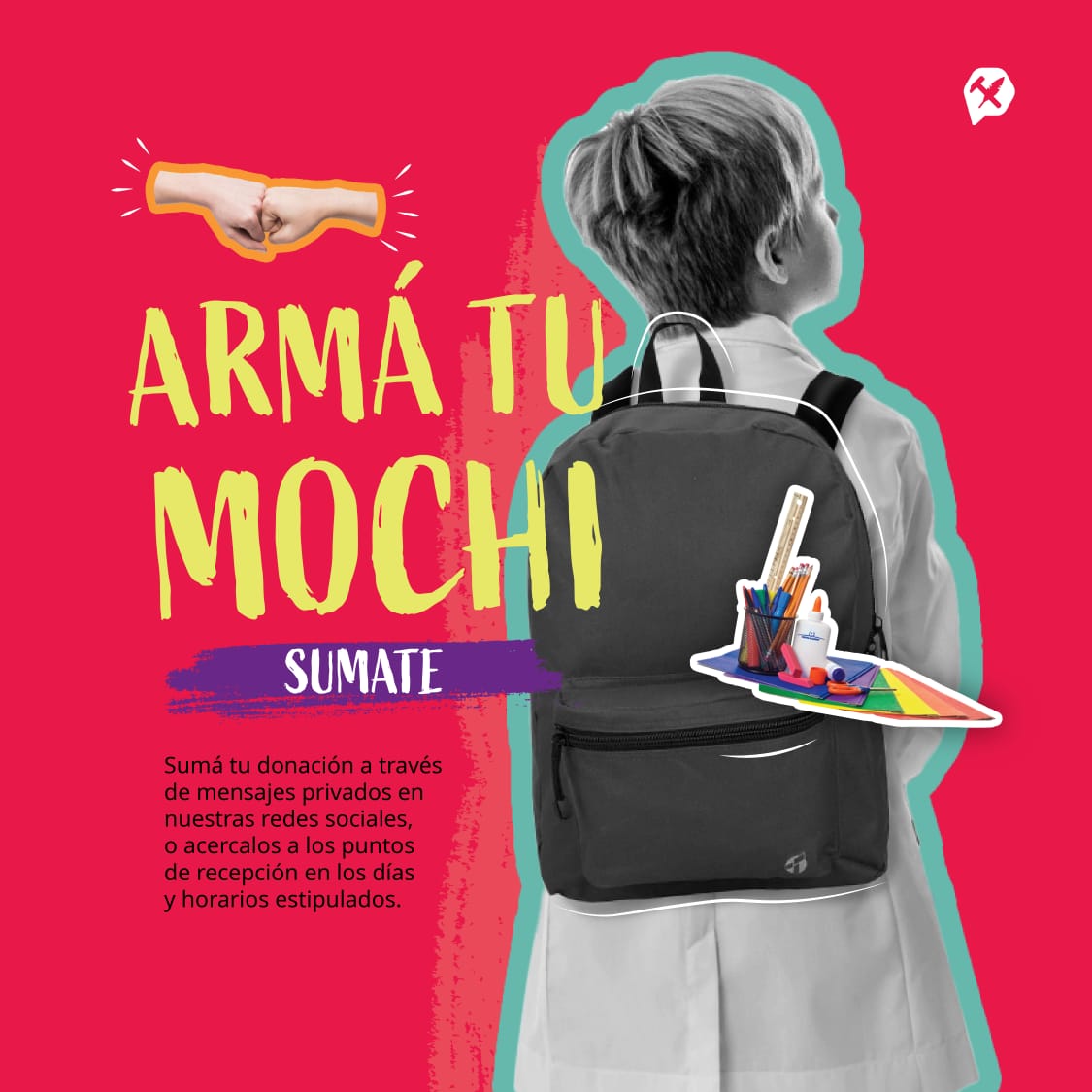ARMÁ TU MOCHI 🎒📚📐✏️

Recibimos donaciones de: útiles escolares y guardapolvos. 

Déjanos un mensaje privado ‼️📲

#ArmáTuMochi #JrLlegando

<a href="/JRBsAs/">JuventudRadicalBsAs</a>