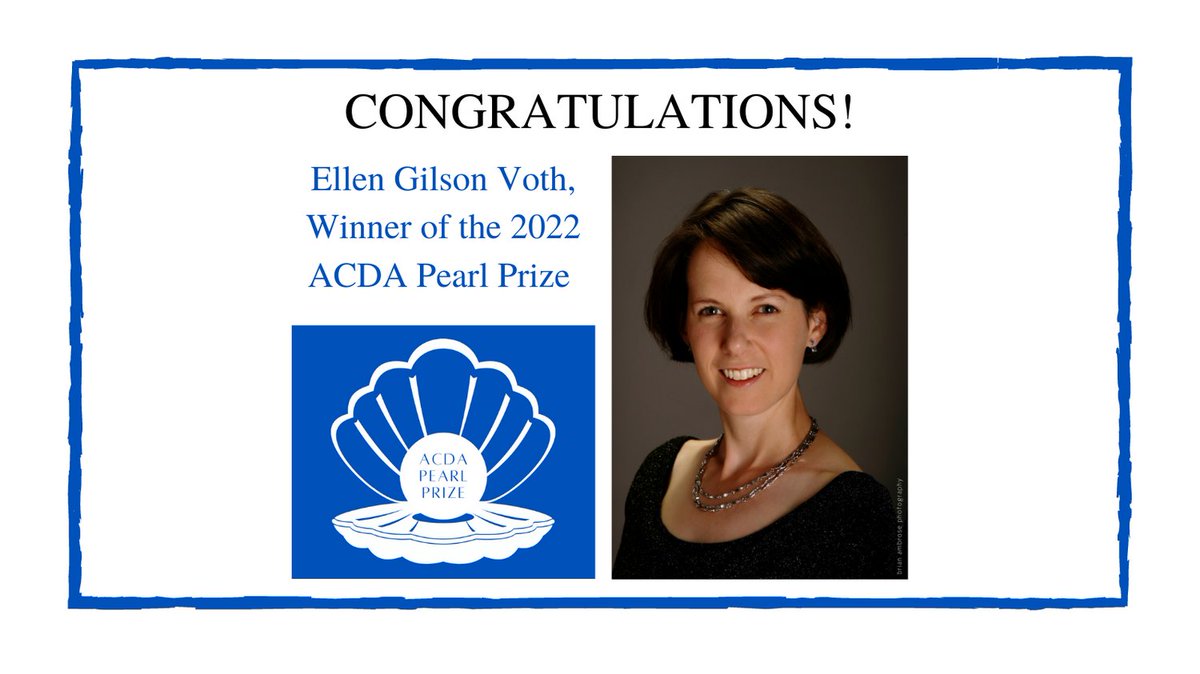 ACDANational's tweet photo. Ellen Gilson Voth, Winner of the 2022 ACDA Pearl Prize
From the ACDA Composition Initiatives Standing Committee:
Ellen Gilson Voth has been named the winner of the 2022 ACDA Pearl Prize for her work, Standing Tall. 
Full press release: https://t.co/ALa69fp8KS https://t.co/z6wpGVr5sr