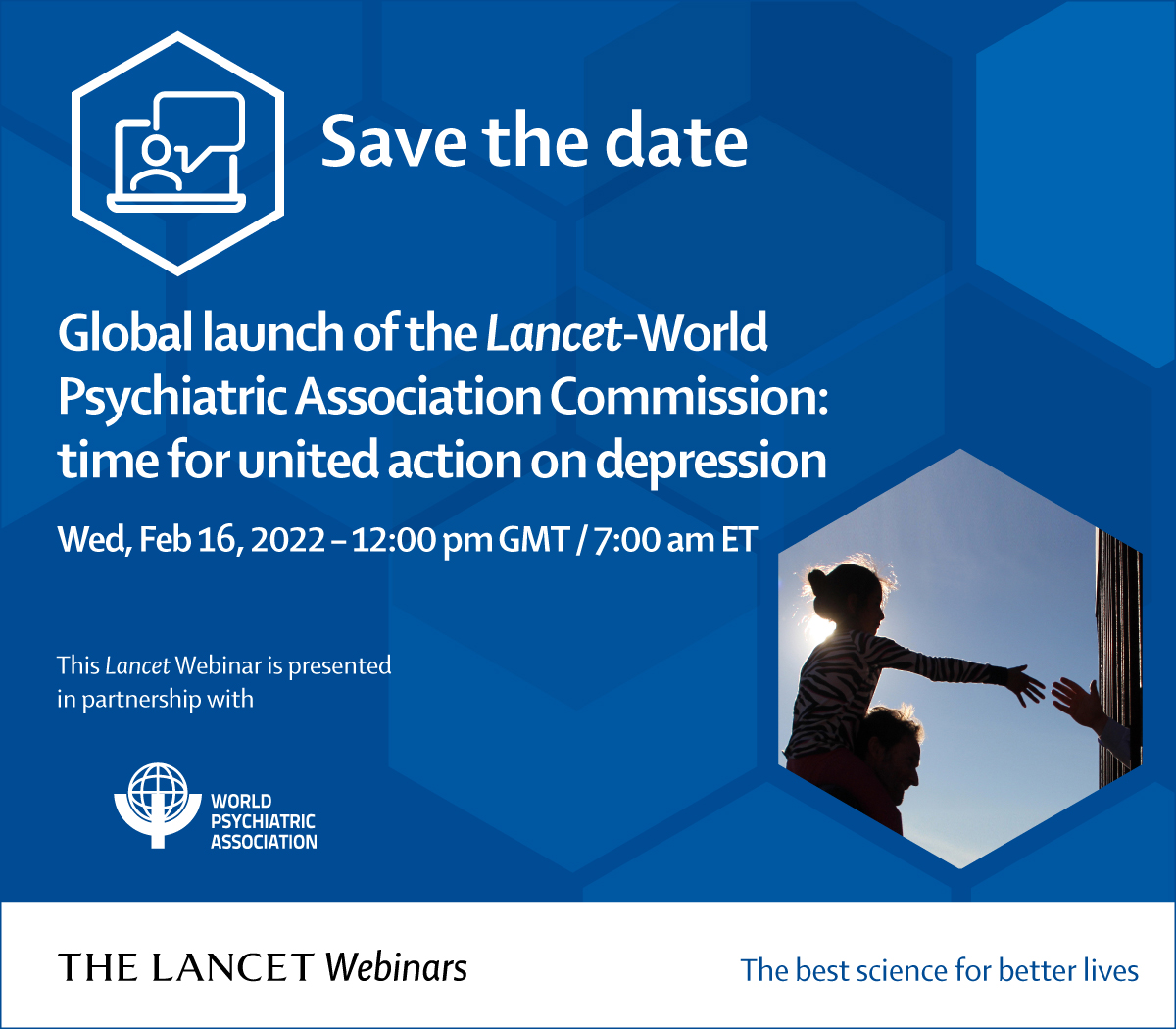 WPA_Psychiatry's tweet image. 📢Depression is the leading cause of mental health-related disease burden globally.

On 16th Feb, a new @TheLancet- @WPA_Psychiatry
Commission launches, with one aim in mind: to #UniteAgainstDepression.
Register here: event.on24.com/wcc/r/3570306/…
@WPA_President