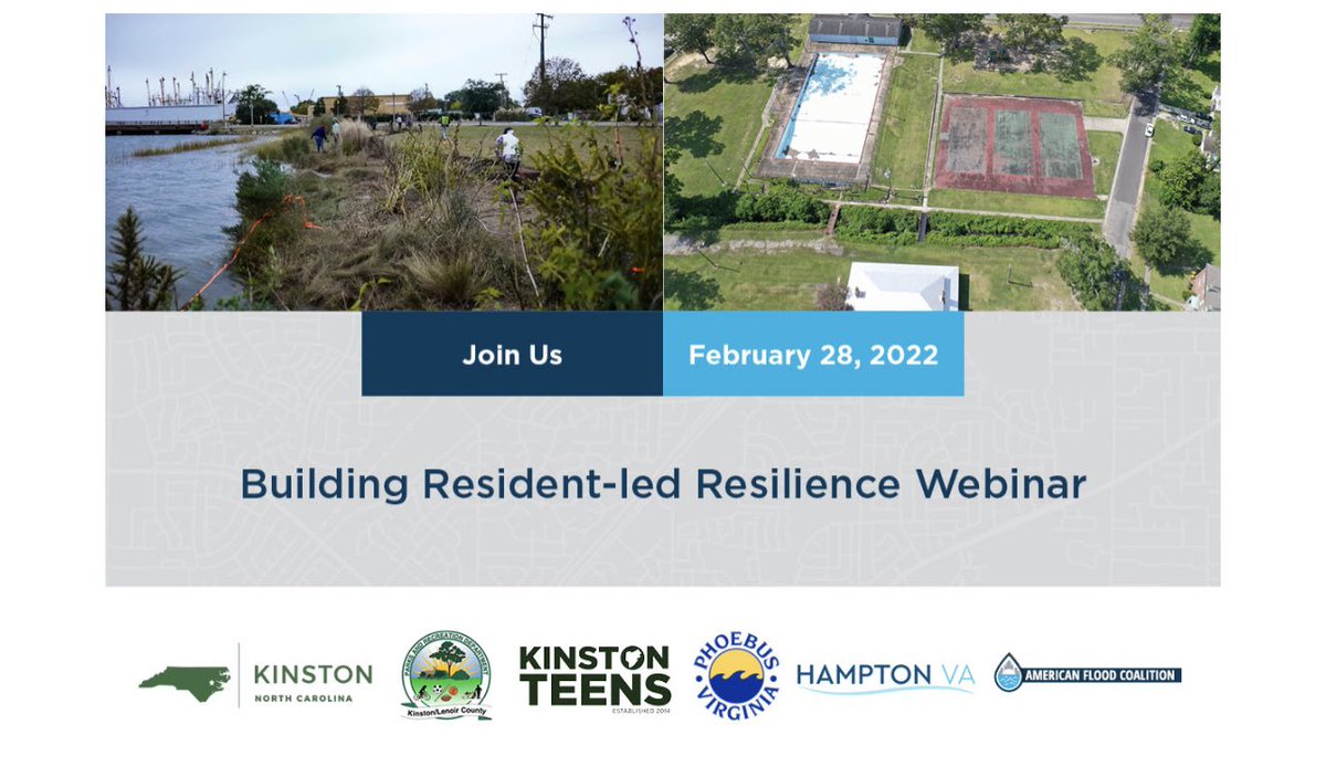 How do you engage residents on flood resilience projects? We’ve partnered with <a href="/kresgefdn/">Kresge Foundation</a> for a webinar on community-driven flood resilience, featuring initiatives from <a href="/KinstonTeens/">Kinston Teens</a> and <a href="/cityofhampton/">City of Hampton</a>. Join us on 2/28, 11am ET: bit.ly/3JcjBHe