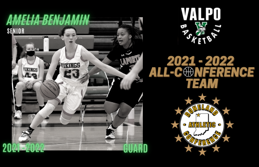 Congratulations to Valpo Senior Guard Amelia Benjamin for making the Duneland Athletic Conference All-Conference Team this season! <a href="/ValpoLife/">Valpo.Life</a> <a href="/AthleticsValpo/">Valparaiso Athletics</a> <a href="/Valpo_Schools/">Valparaiso Community Schools</a> <a href="/ValpoHS411/">Viking Info</a> <a href="/Valpo_BFMS/">BFMS Middle School</a> @vikingnation22 <a href="/ameliabenji/">Amelia Benjamin</a> @AMUWBBMoorehead