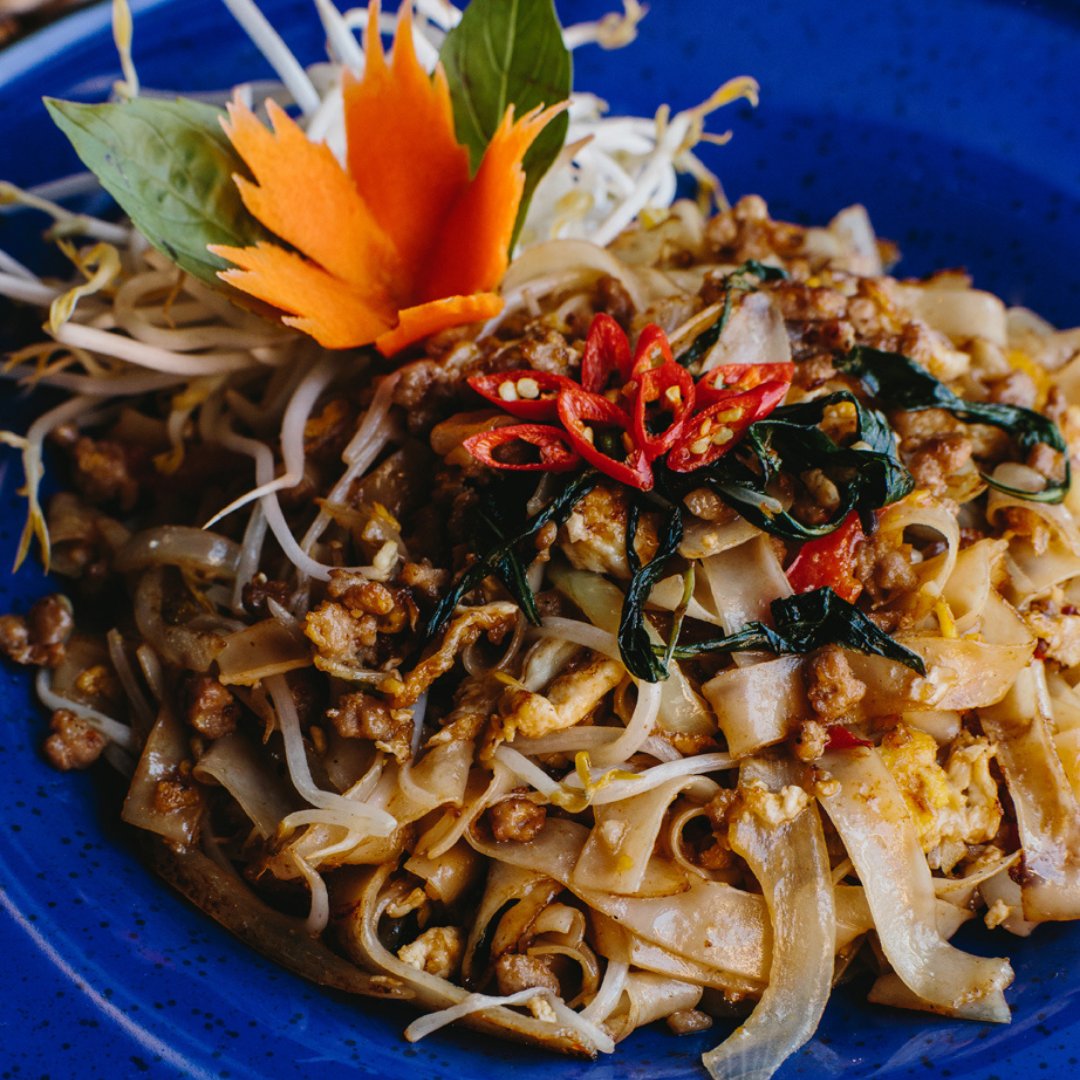🇹🇭 Want to impress your friends? Order this "off-menu" item on your next visit. Ask your server for our "Thai Drunken Noodles." This dish is not on our menu, but the kitchen will gladly make it for you upon request.