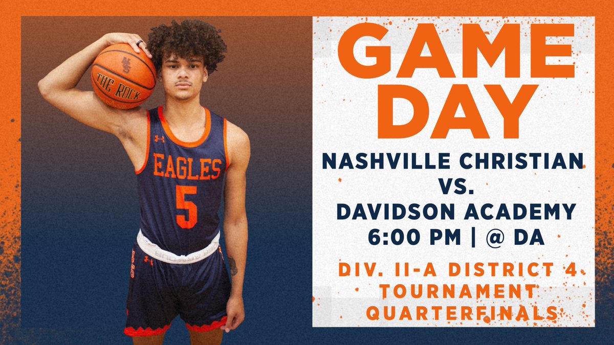 🏀 GAMEDAY!!! 🏀

<a href="/NCSbball615/">Nashville Christian Basketball</a> vs. <a href="/DABoysBB/">Davidson Academy Boys Basketball</a> 
⏱: Boys - 6:00
📍: <a href="/davidsonacademy/">Davidson Academy</a> 

It’s District Tournament time as the No. 5 seeded boys take on Davidson Academy tonight! A win tonight secures a spot in the region tournament!!

#NashvilleChristianBasketball